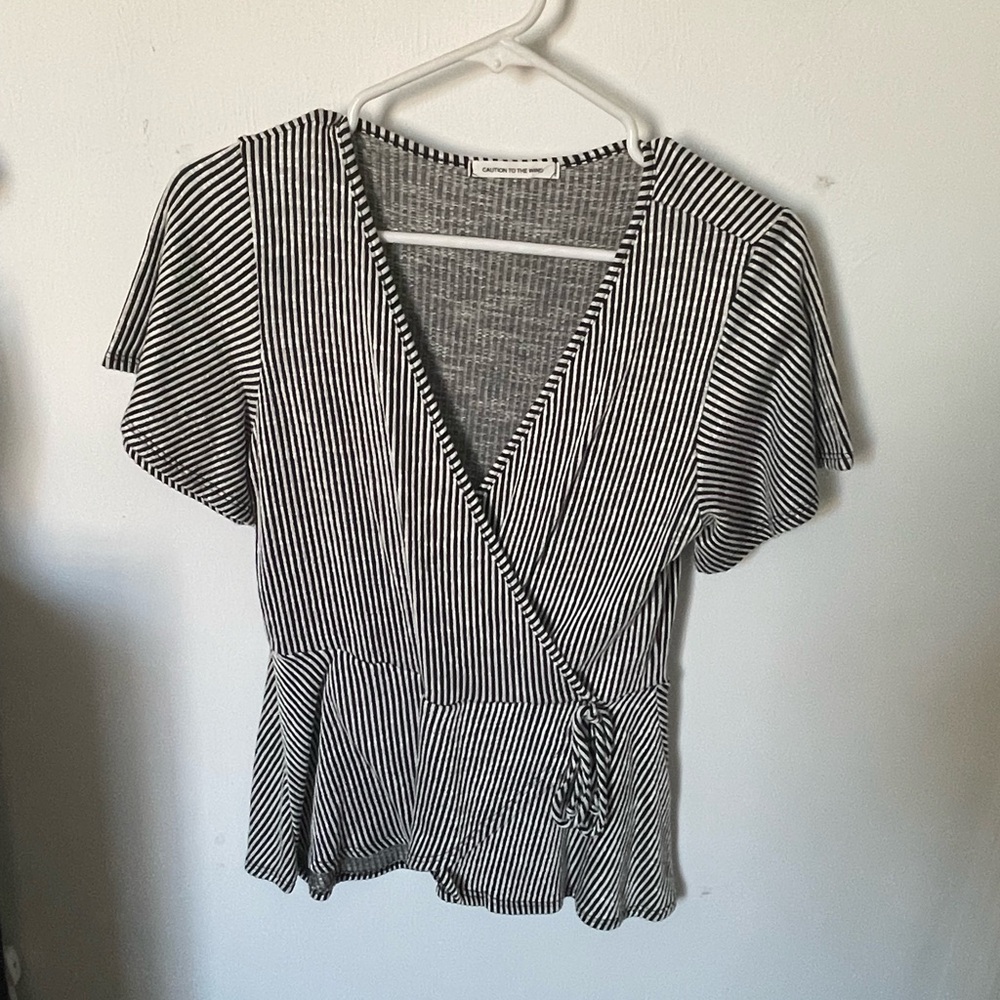 Caution To The Wind Black and White Striped Blouse